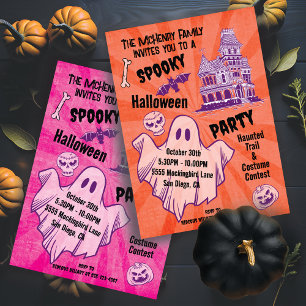Invitation Retro Éffrayant Halloween Ghost Poster style fête
