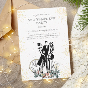 Invitation Retro Elegant Black Gold New Year's Eve Party