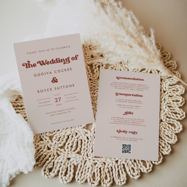 Invitation Retro élégant mariage rose Peach (Créateur téléchargé)