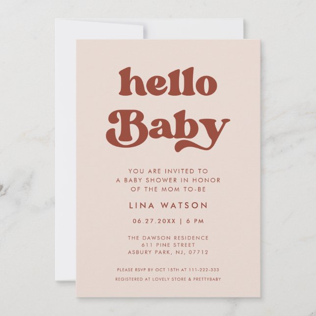 Invitation Retro élégant Peach Pink Hello Baby (Devant)