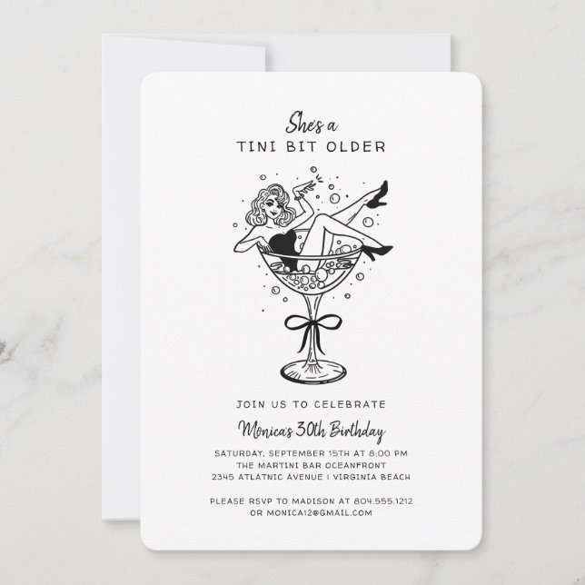 Invitation Rétro Elle est un Tini Bit Anniversaire dessiné à  (Devant)