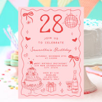 Rétro Fantaisiste Excentrique Rouge Rose 28e Anniv