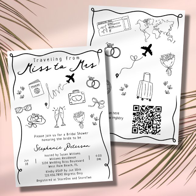 Invitation Rétro Fantaisiste Mademoiselle à Madame Code QR Ba (Créateur téléchargé)