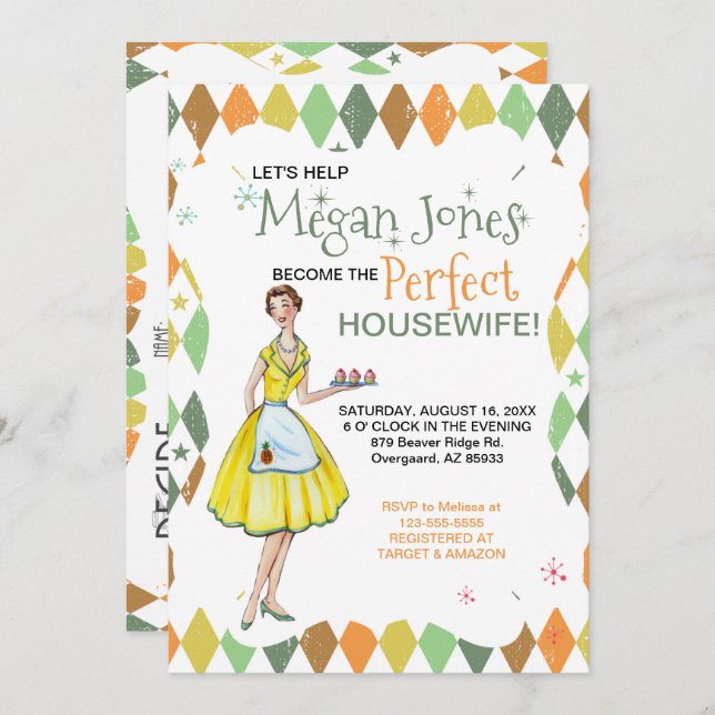 Invitation Retro Femme de foyer Douche nuptiale (Devant / Derrière)