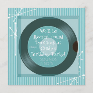 Invitation rétro fête d'anniversaire des années 1950