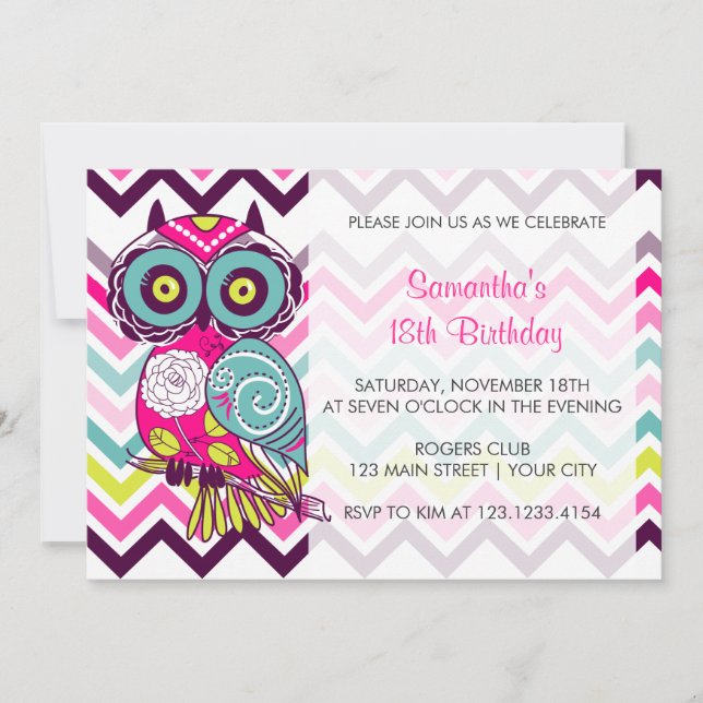 Invitation Rétro fête d'anniversaire super de hibou de (Devant)