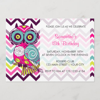 Invitation Rétro fête d'anniversaire super de hibou de