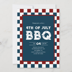 Invitation Retro Fête de la Bastille/4 juillet BBQ à carreaux