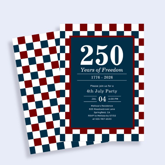 Invitation Rétro Fête du 4 juillet 250 ans Damier (Créateur téléchargé)