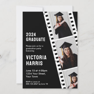 Invitation Retro Film Strip Custom 3 Photos Cool Graduation