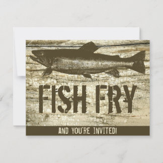 Invitation Retro Fish Fry Poisson Vintage Alimentation Bois T