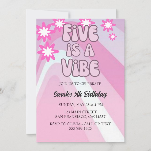 Invitation Retro Five est un Anniversaire Vibe Rainbow Pink (Devant)