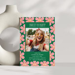 Invitation Retro Fleur Paix Rose Vert Sweet 16 Party Photo<br><div class="desc">Jolie Fleur Retro Paix Rose et Vert Sweet 16 Party Photo Invitation - l'âge est modifiable</div>