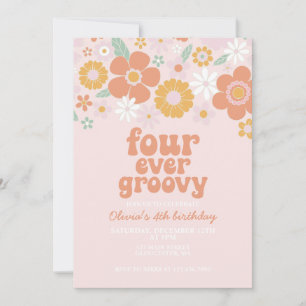 Invitation Retro Floral Four Ever Super 4e anniversaire