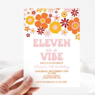Invitation Retro Flower ELEVEN est un Vibe 11e anniversaire