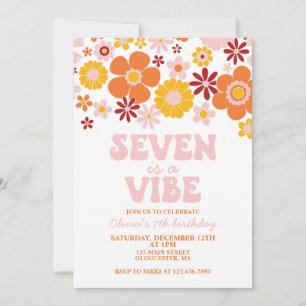 Invitation Retro Flower Seven est une Vibe 7ème anniversaire