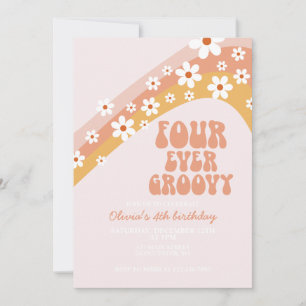 Invitation Rétro Four Ever Groovy marguerite bohème 4ème anni