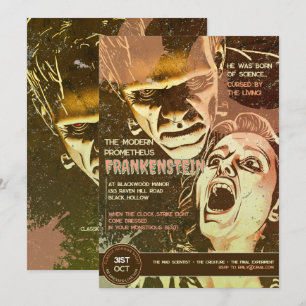 Invitation Rétro Frankenstein Horreur Vintage