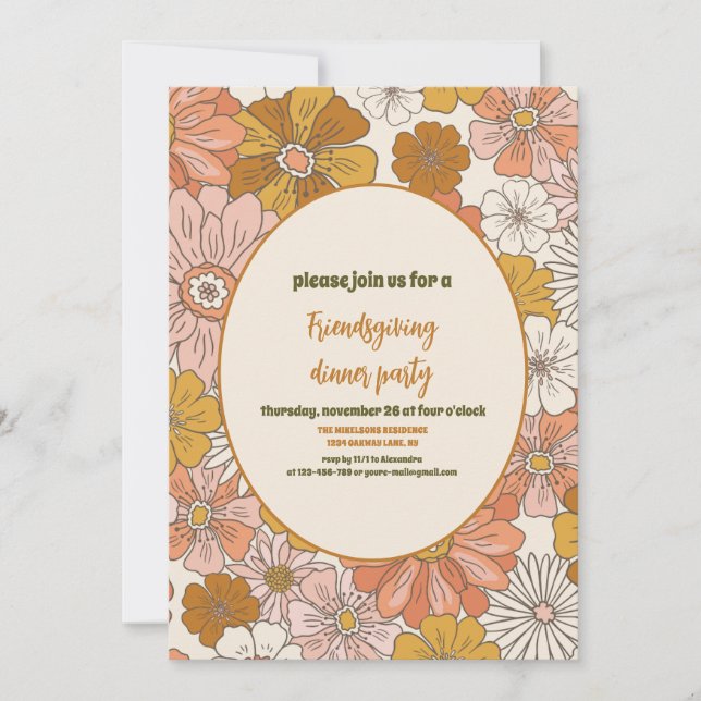 Invitation Retro Friendsgiving Thanksgiving Dîner (Devant)