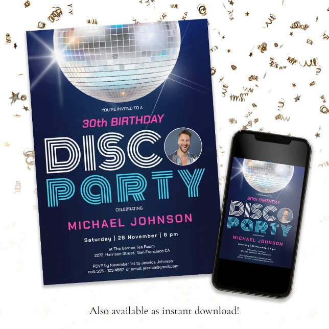Invitation Retro Fun Custom Photo Disco 30th Birthday Party (30th Birthday Disco Party Retro Fun Custom Photo Invitation)