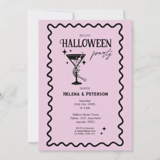 Invitation Retro Fun Rose et Noir fête d'Halloween