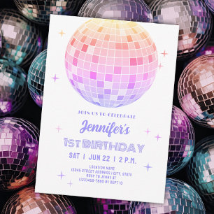 Invitation Retro Funky 90s Pink Disco Ball Anniversaire