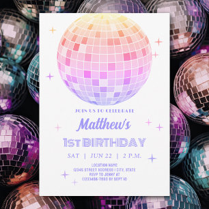 Invitation Retro Funky 90s Pink Disco Premier Anniversaire Ph