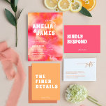 Invitation Retro Funky moderne rose orange Mariage<br><div class="desc">faire-part de mariage moderne,  Faire-part de mariage orange rose,  invitation de mariage rétro,  suite d'invitation de mariage,  invitation de mariage rétro.</div>