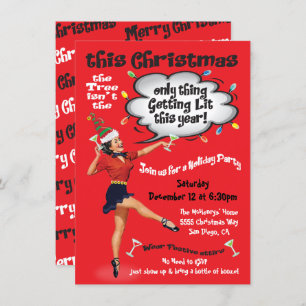 Invitation Retro Funny Getting Lit Christmas Cocktail Party