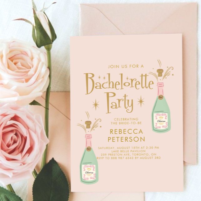 Invitation Retro Funny Peach Champagne Bachelorette Party (Créateur téléchargé)
