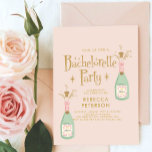 Invitation Retro Funny Peach Champagne Bachelorette Party<br><div class="desc">Pastel Peach Golden Typography Bachelorette Party</div>
