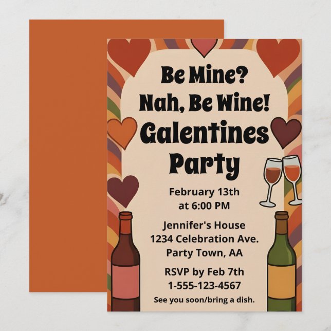 Invitation Retro Galentine Be Wine Funny Party Personalized (Devant / Derrière)