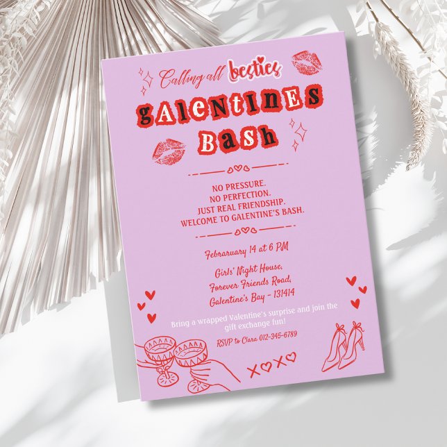 Invitation Rétro Galentine's Saint-Valentin Dessiné à la Main (Créateur téléchargé)