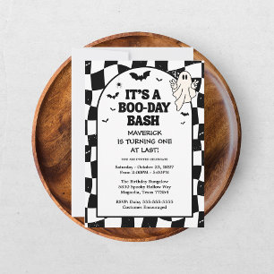 Invitation Retro Ghost Un garçon Halloween 1er anniversaire