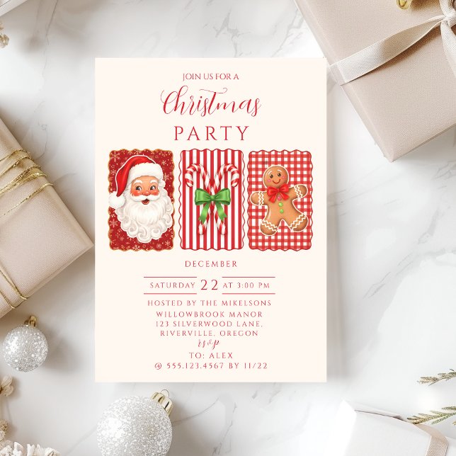 Invitation Retro Gingham Santa Gingerbread Christmas (Créateur téléchargé)
