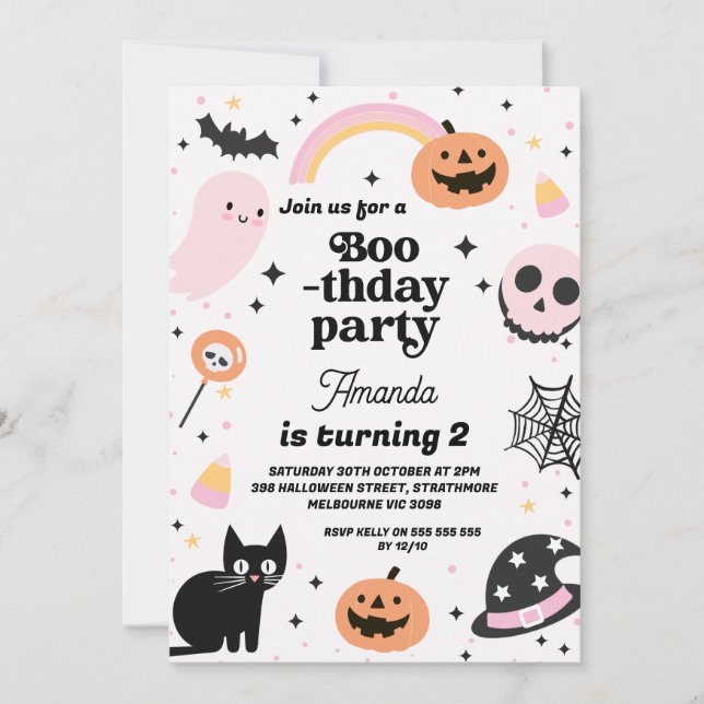 Invitation Retro Girls Boothday Halloween Anniversaire (Devant)