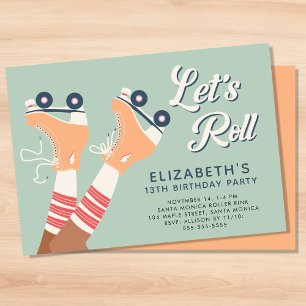 Invitation Retro Girls Roller Sking Fête d'anniversaire