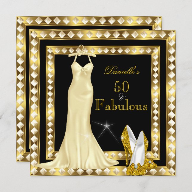 Invitation Retro Glamor Hollywood Fabulous 50 Gold Deco 2 (Devant / Derrière)
