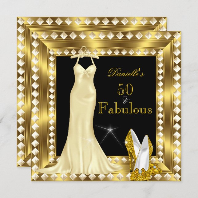 Invitation Retro Glamor Hollywood Fabulous 50 Gold Deco 3 (Devant / Derrière)