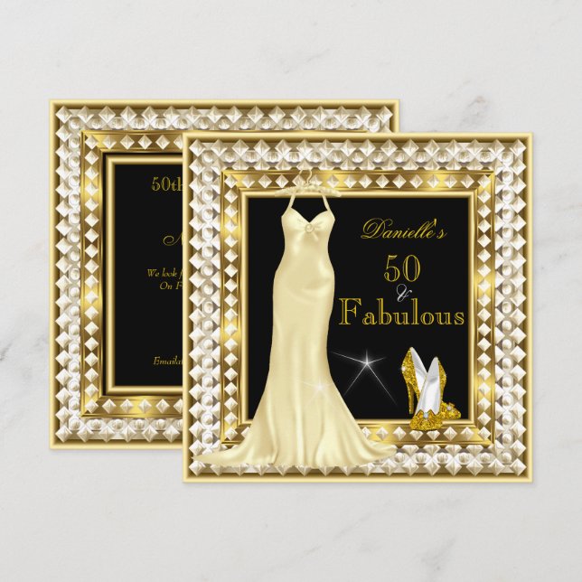 Invitation Rétro Glamour Hollywood Fabuleux 50 Or Déco (Devant / Derrière)