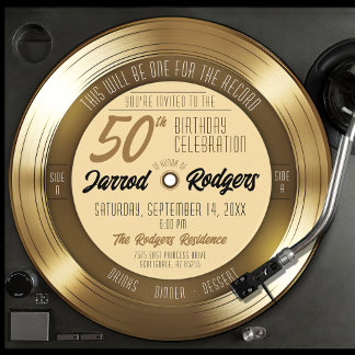 Invitation Retro Gold Black Vinyl Record 50e fête d'anniversa