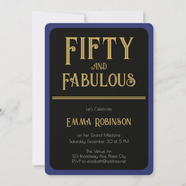 Invitation Retro Gold "Cinquante ans et Fabuleux" 50e Anniver (Devant)