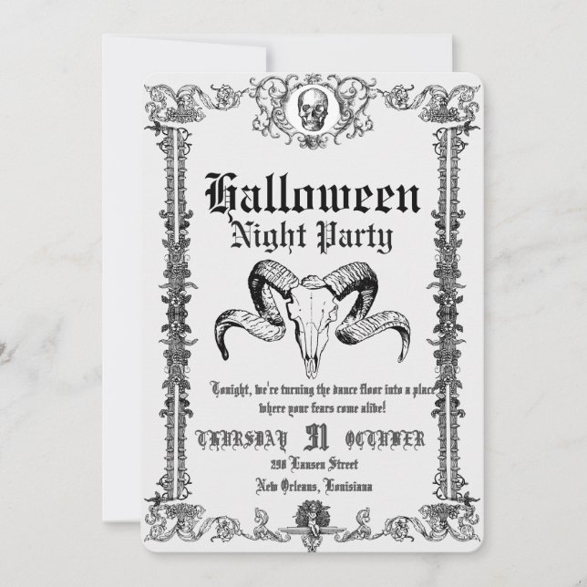 Invitation Retro Gothic Skull Dance Halloween Party (Devant)
