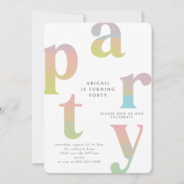 Invitation Retro Gradient Femme White Anniversaire Party (Devant)