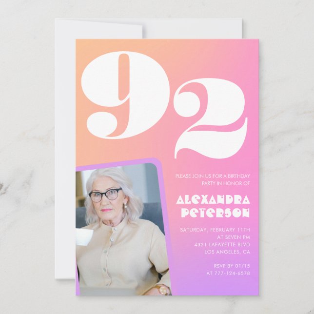 Invitation Retro Gradient Rose 92e anniversaire (Devant)