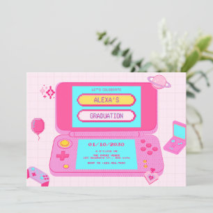 Invitation Retro graduation de jeu rose