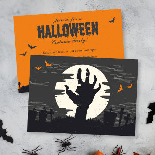 Invitation Retro Graveyard Orange Halloween Party