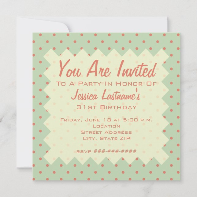 Invitation Retro Green et Melon Dot (Devant)