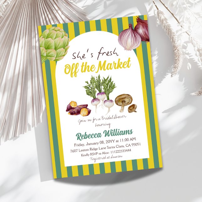 Invitation Retro Green Fresh Off Fête des mariées du marché (Créateur téléchargé)