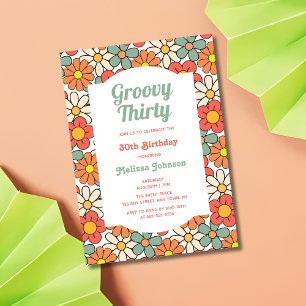 Invitation Retro Green Orange Floral Super 30e anniversaire